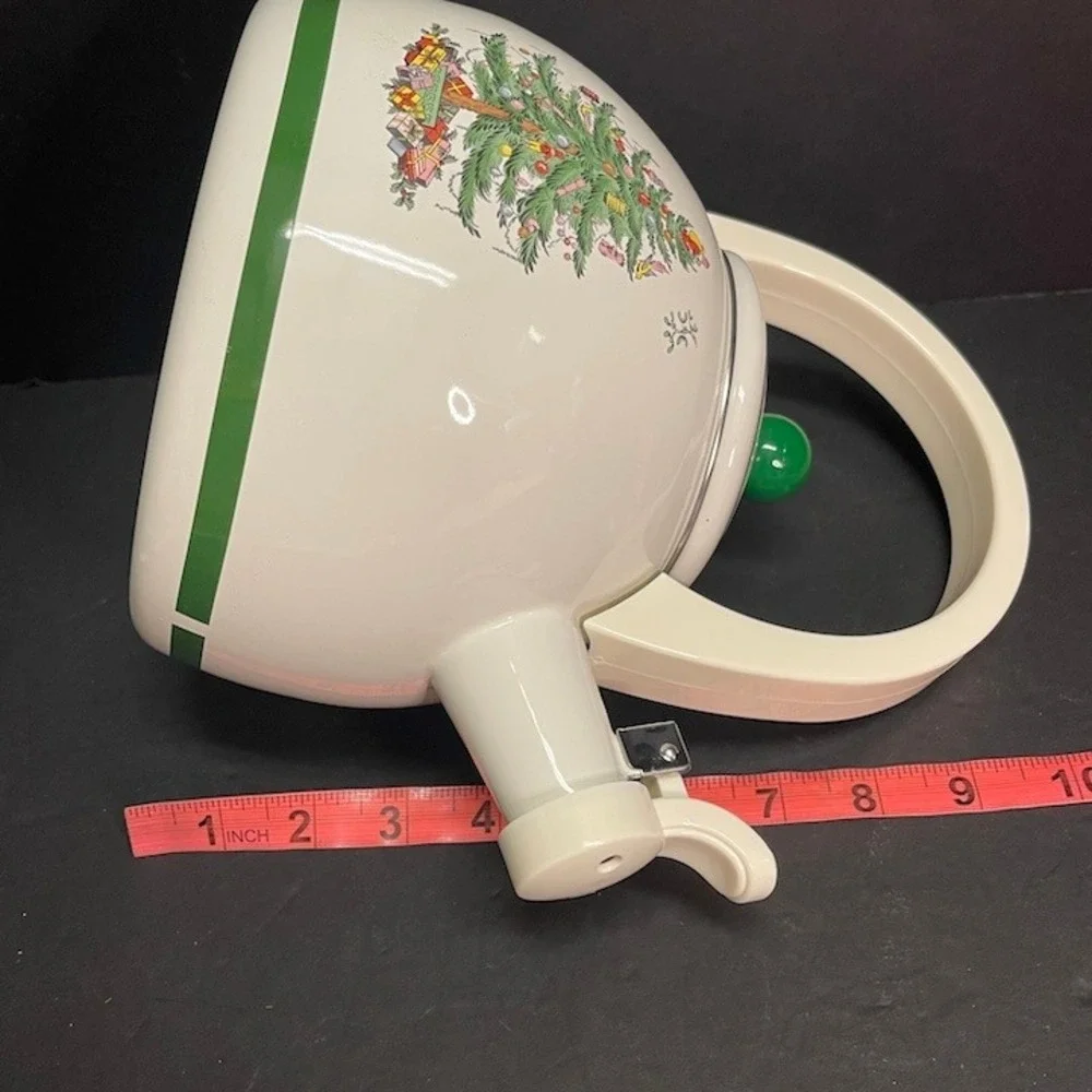 Vtg Spode Christmas Tree 2.5 Qt Enamel Whistling Tea Kettle Pristine Unused